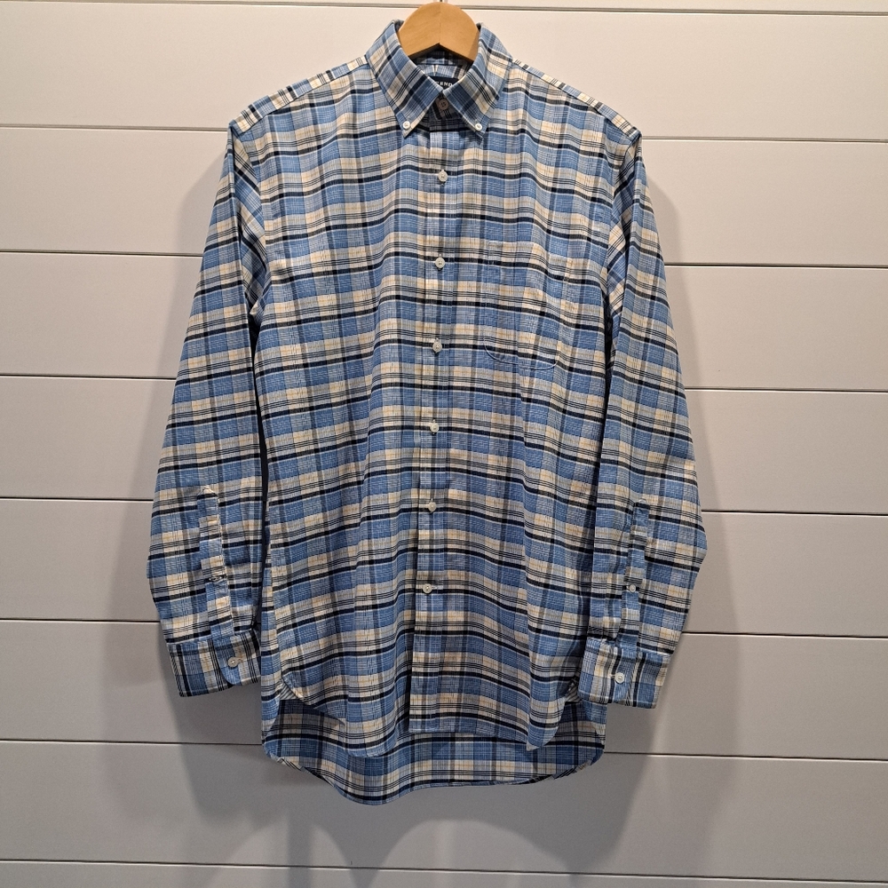 Lands' End Tailored Supima Classic Preppy Button Down Shirt Mens 15 1/2 - 33